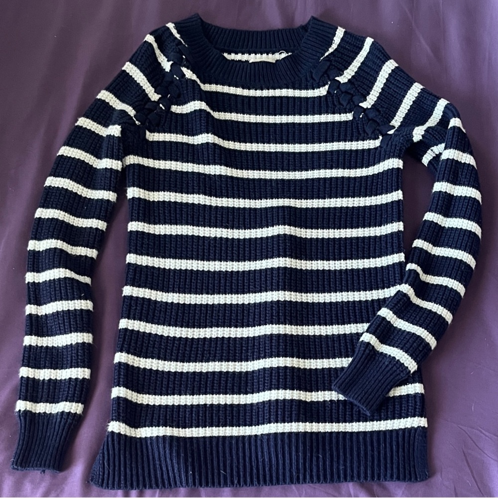 Navy and White Striped Medium Women's Sweater
